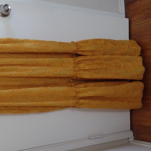 Lulus Charm and Charisma Mustard Yellow Burnout Floral Midi Dress Size L - Picture 5 of 14